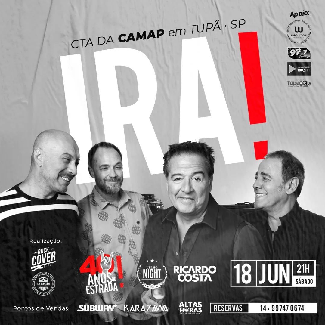 Banda Ira! faz show em Tupã em junho