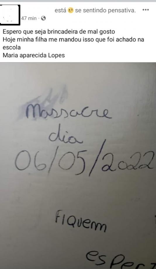 Ameaça de massacre em escola leva caso à Polícia em Osvaldo Cruz