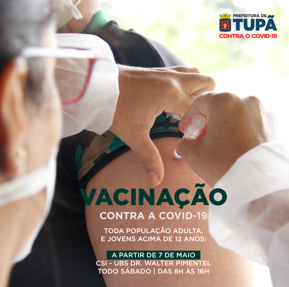 Vacinação contra Covid-19 será realizada neste sábado (7/5)