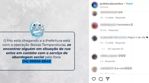 Para além da brincadeira, Prefeitura de Ourinhos usou publicação para alertar moradores quanto às baixas temperaturas — Foto: Reprodução/Instagram