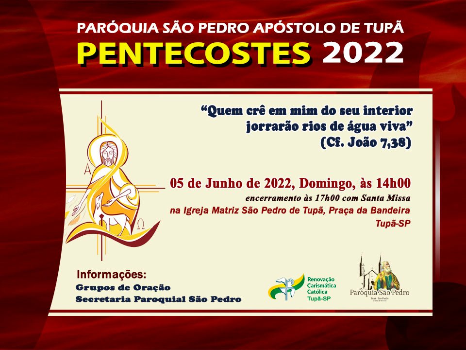 Encontro de Pentecostes será realizado neste domingo (5) na Matriz de São Pedro