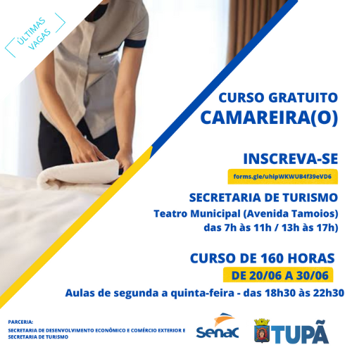 Prefeitura abre inscrições para curso de camareira