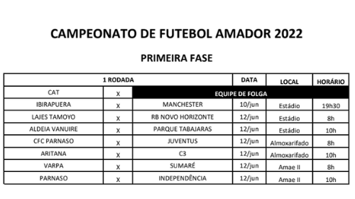 Campeonato Amador 2022 começa na noite desta sexta-feira
