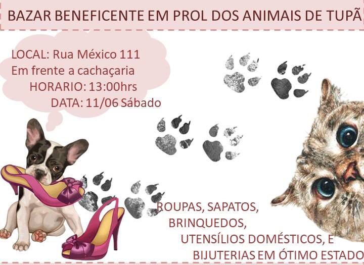 Tupã tem bazar beneficiente em prol aos animais neste sábado (11)