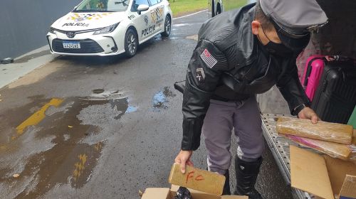 Adolescente é apreendido com 48 tabletes de maconha dentro de ônibus em rodovia de Garça/Foto Polícia Rodoviária