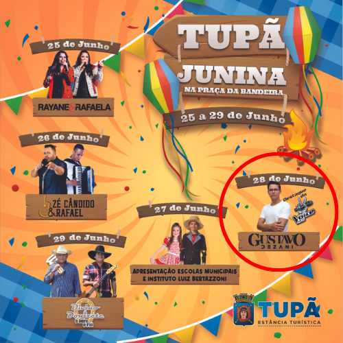 Gustavo Dezani sobe no palco do Tupã Junina nesta terça-feira (28)