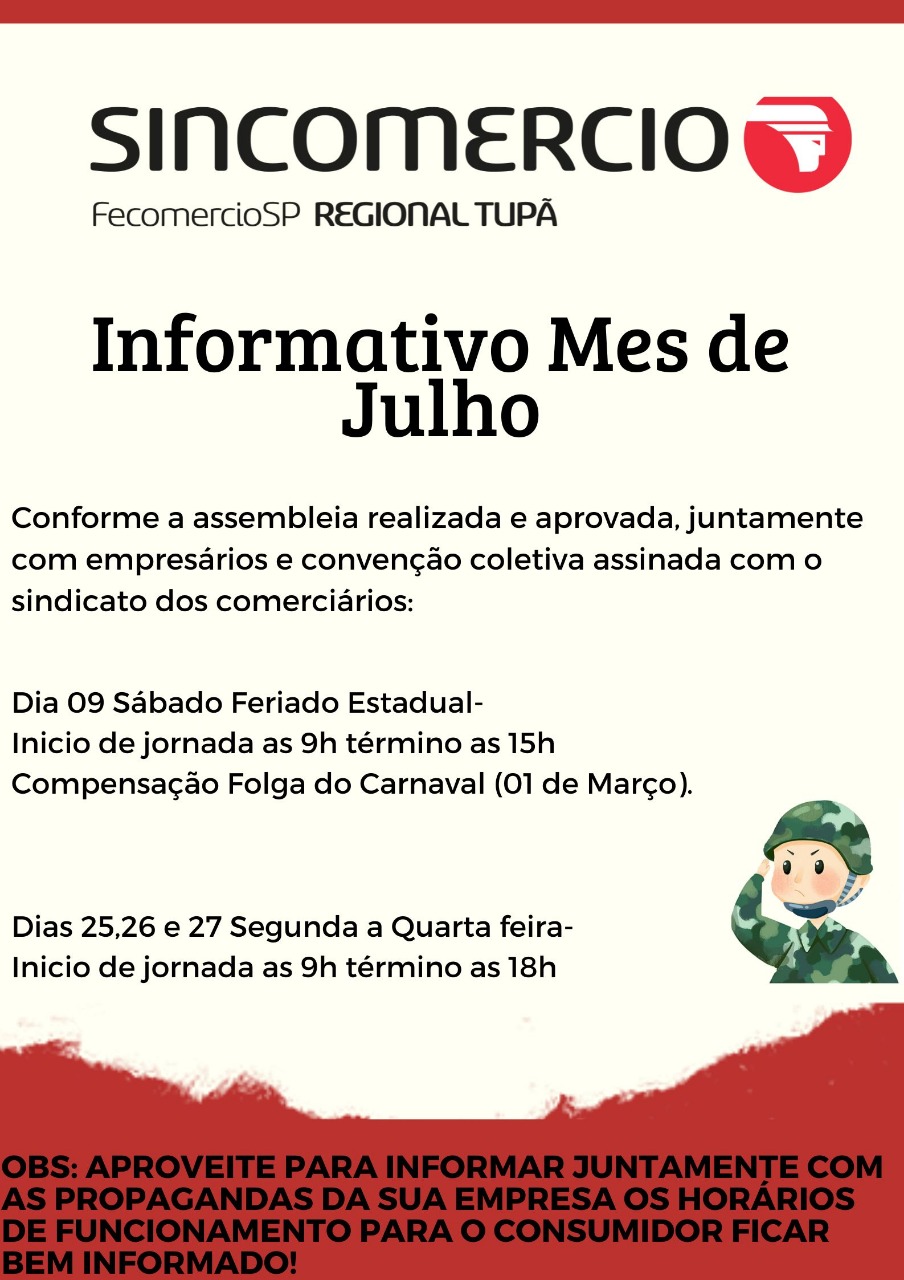 Comércio de Tupã abre até às 15h no feriado de 9 de julho