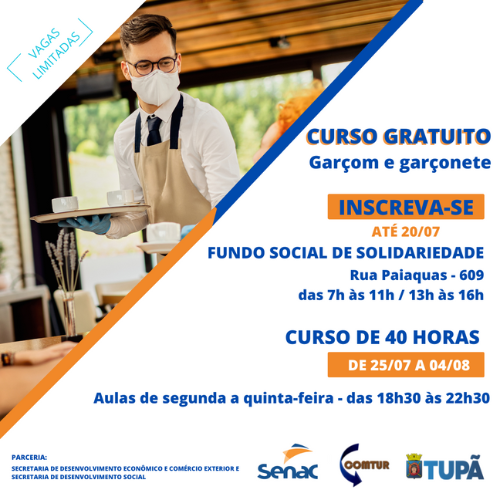 Tupã abre inscrições para curso de Garçom e Garçonete