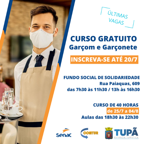 Inscrições para curso gratuito de Garçom terminam nesta quarta-feira (20)