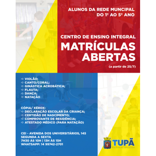 Centro de Ensino Integral de Tupã abre matriculas nesta segunda-feira (25)