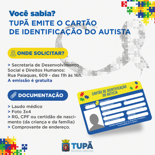 Prefeitura de Tupã disponibiliza Cartão de Identificação do Autista