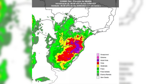 Frente fria provoca neve e chuva no Sul, mínima em SC vai a -6°C nesta semana