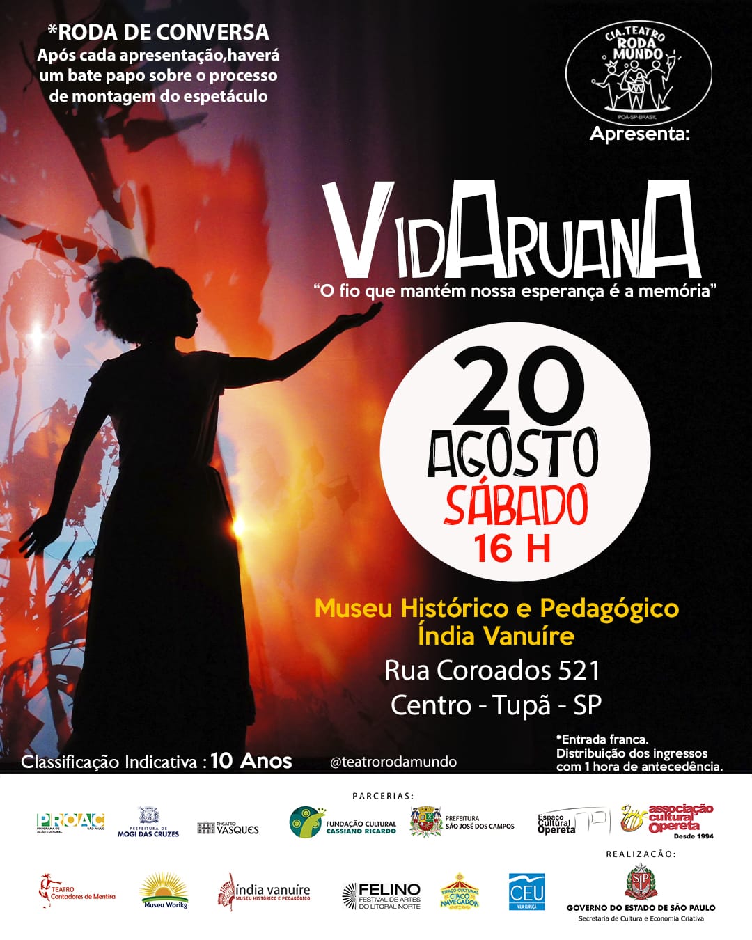 Cia de Teatro Roda Mundo apresenta novo espetáculo  VidAruanA  no Museu Índia Vanuíre em Tupã