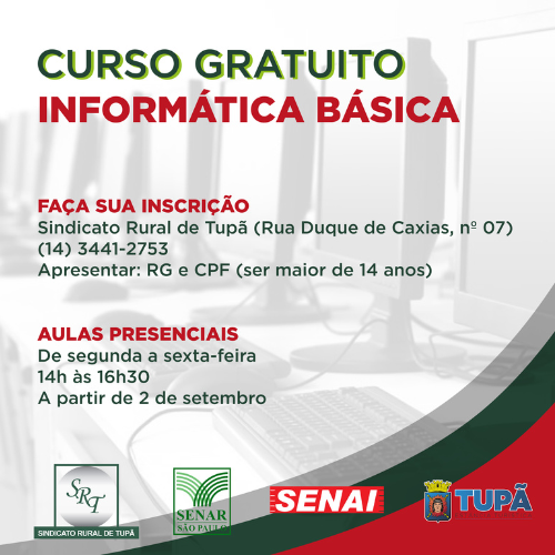 Prefeitura e Sindicato Rural oferecem curso gratuito de informática básica