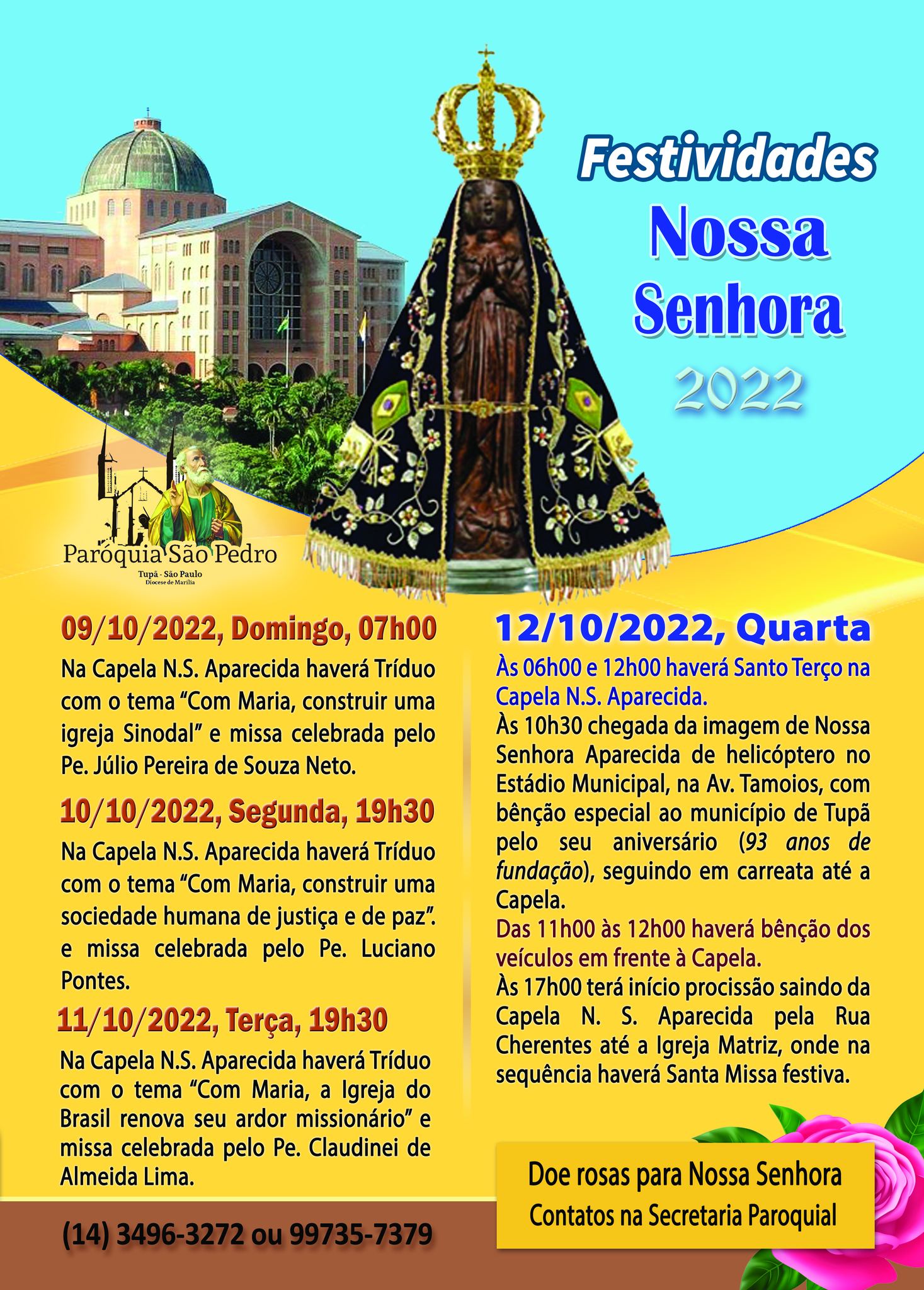 Comunidade Nossa Senhora Aparecida de Tupã divulga programação do dia da Padroeira