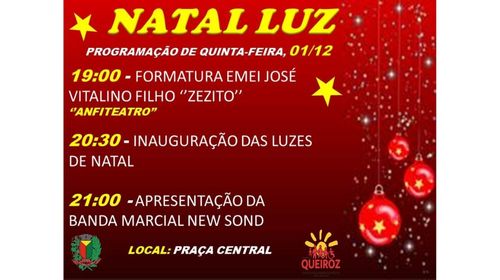 Natal de Luz: Queiroz inaugura luzes de natal nesta quinta-feira (1º)