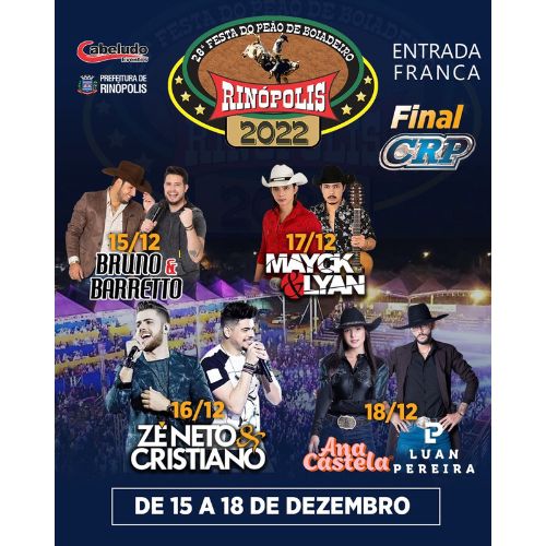 Rodeio de Rinópolis terá show gratuito da dupla Zé Neto & Cristiano nessa sexta (16/12) (Foto/Reprodução)