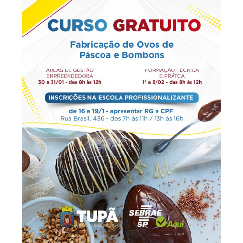 Tupã abrirá inscrições para curso de Fabricação de Ovos de Páscoa e Bombons (Foto/Divulgação)