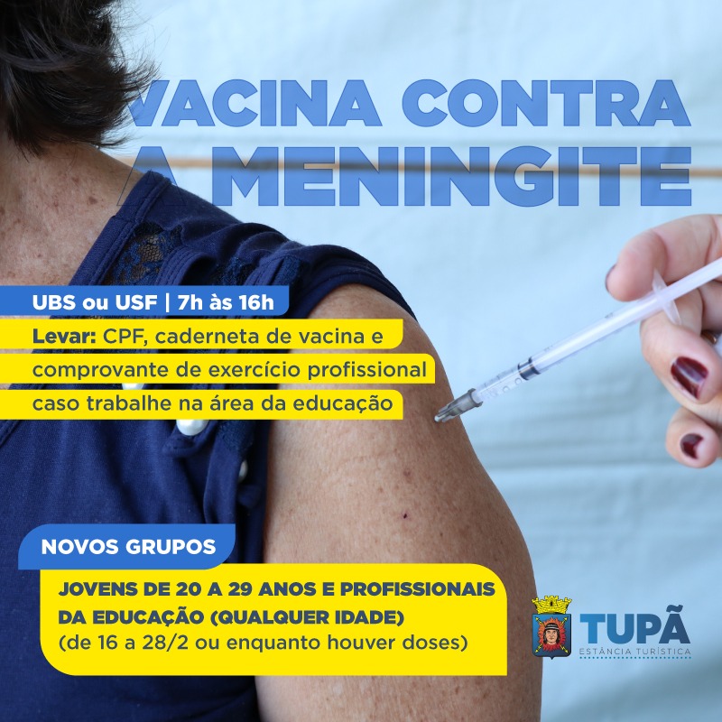 Profissionais da educação e jovens de 20 a 29 anos podem tomar vacina contra a meningite