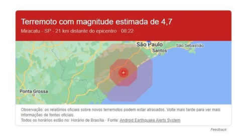 São Paulo registra terremoto de magnitude 4,0