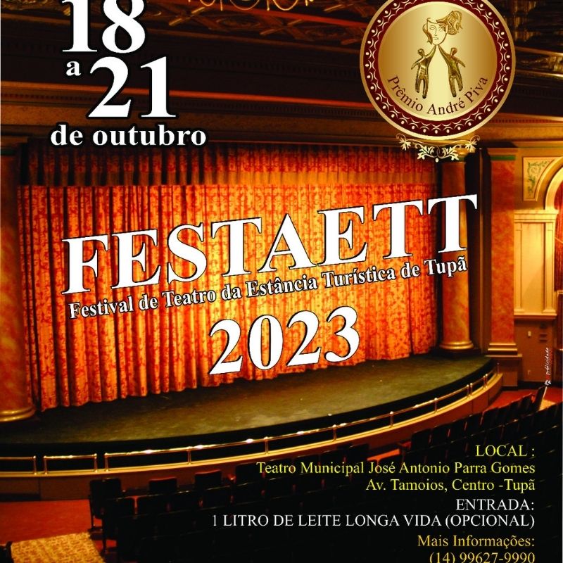 Festival de Teatro de Tupã, FESTAETT, começa nesta quarta-feira (18)