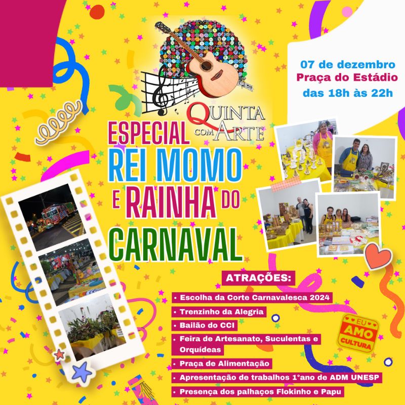 Seleção da Corte Carnavalesca será realizada no Quinta com Arte