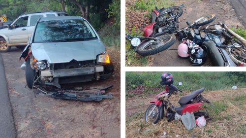 Motorista de carro atinge três motos em grave acidente na vicinal que liga Tupã a Parnaso