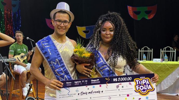 Daniela Santos e Cleison Corrêa são eleitos rainha e rei momo do Tupã Folia 2026