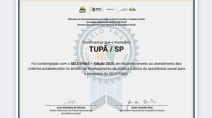 Tupã conquista selo nacional e entra para lista de municípios com gestão eficiente na assistência social